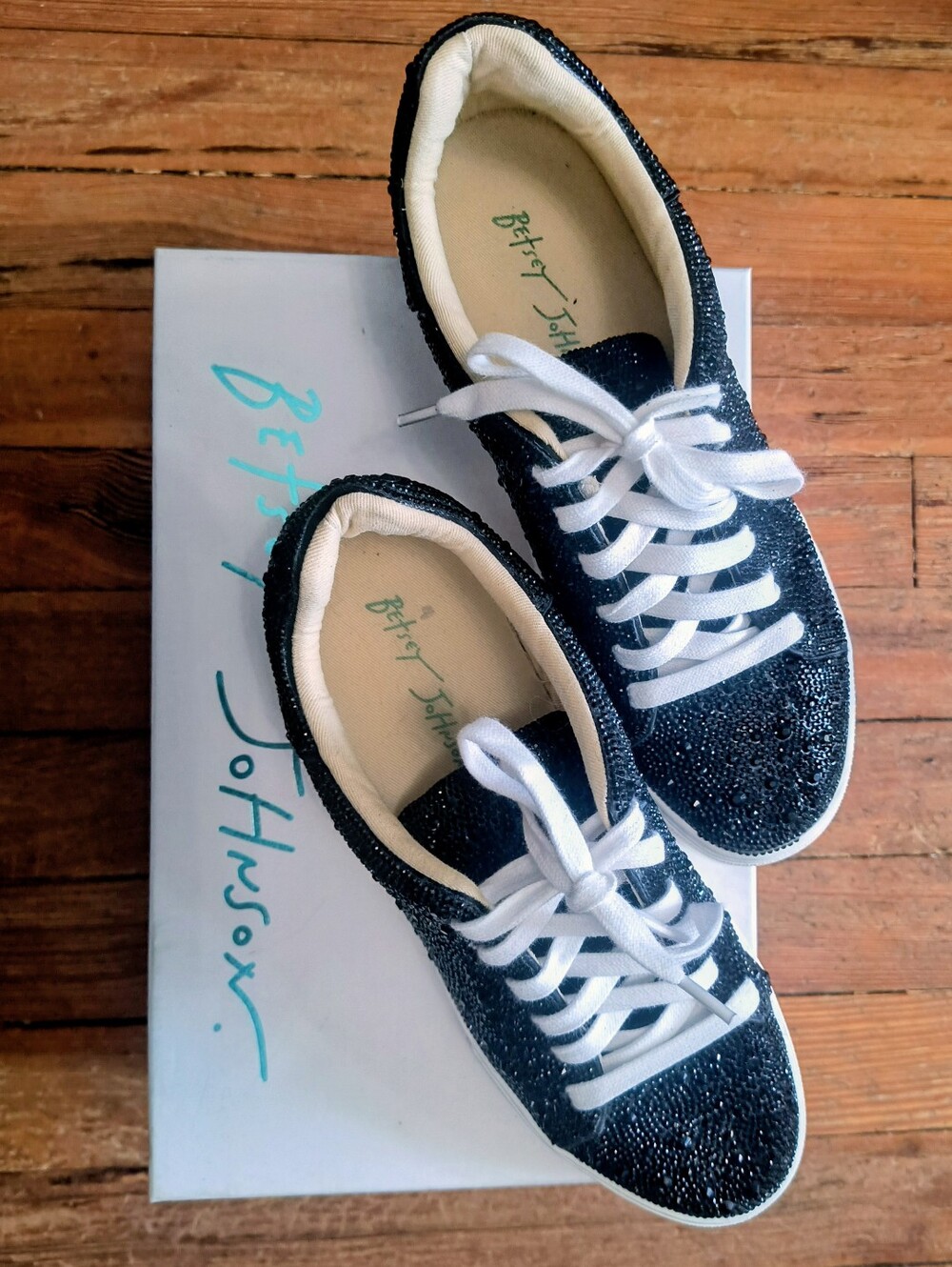 Betsey Johnson Black Sparkle Lace-Up Sneakers